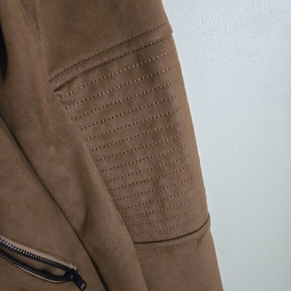 Betabrand Everyday Vegan Suede Moto Jacket Zipper Pockets Brown Size M - Picture 5 of 9
